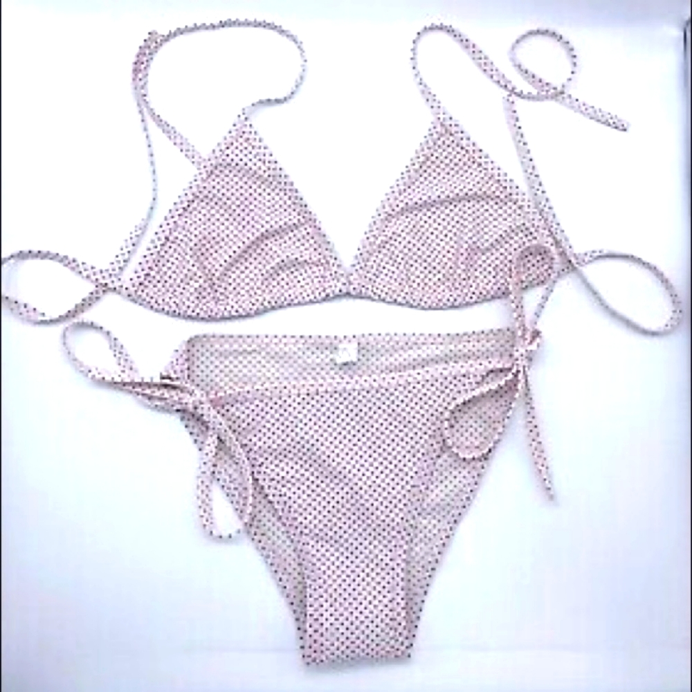 🙋🍍 Classic String Bikini Pink Black Polka Dots